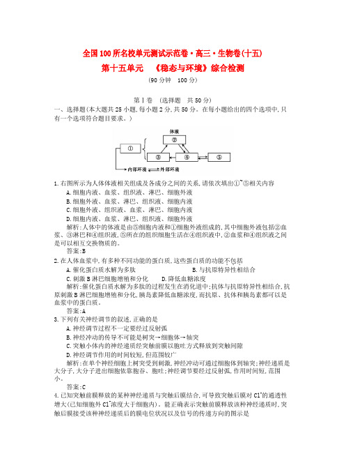 2016高三生物一轮复习备考 第十五单元 《稳态与环境》综合检测(教师用卷)