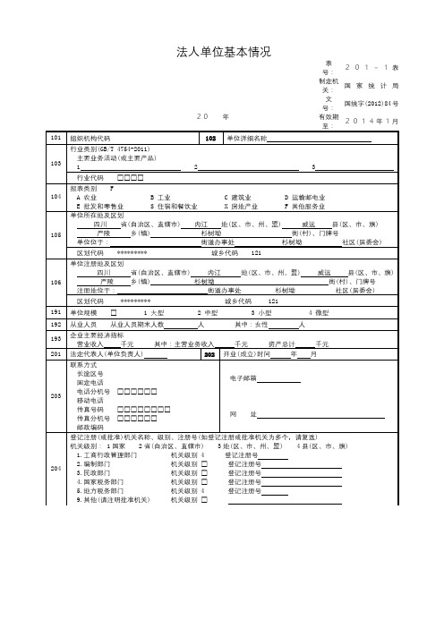 法人单位基本情况表号：201-1表【模板】