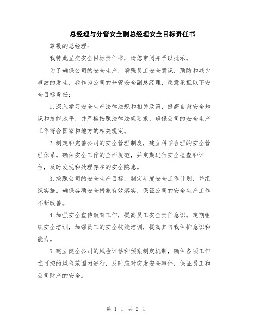 总经理与分管安全副总经理安全目标责任书