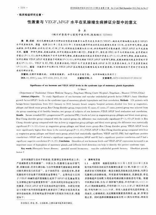 性激素与VEGF、bFGF水平在乳腺增生病辨证分型中的意义