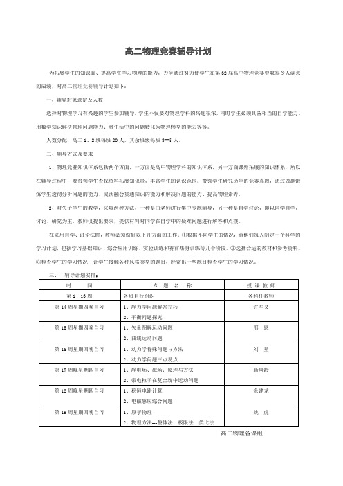 物理竞赛辅导计划