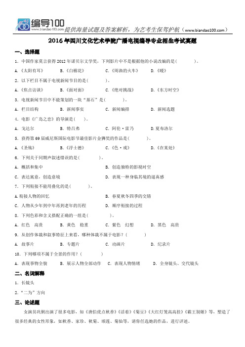 2016年四川文化艺术学院广播电视编导专业招生考试真题