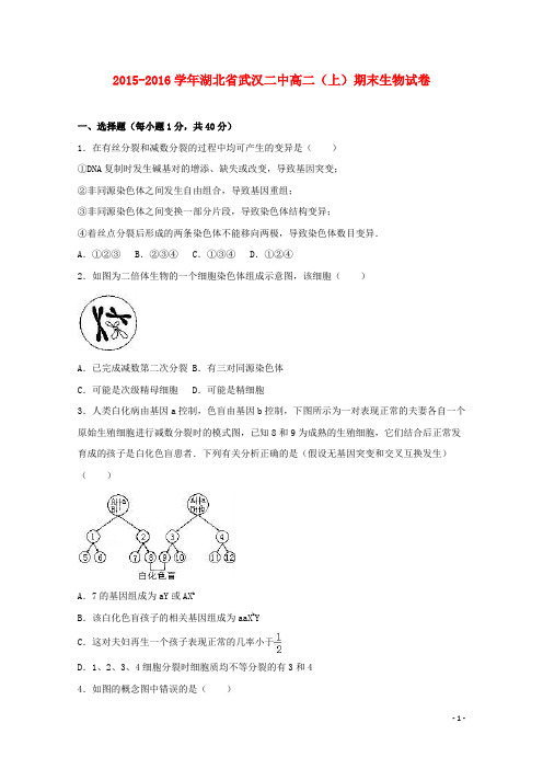 湖北省武汉二中高二生物上学期期末试卷(含解析)