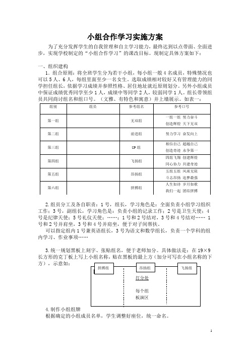 小组合作学习实施方案