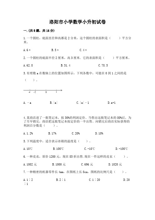 洛阳市小学数学小升初试卷及答案(有一套)