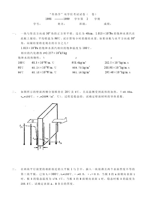 1998年上海交通大学双学位传热学试题