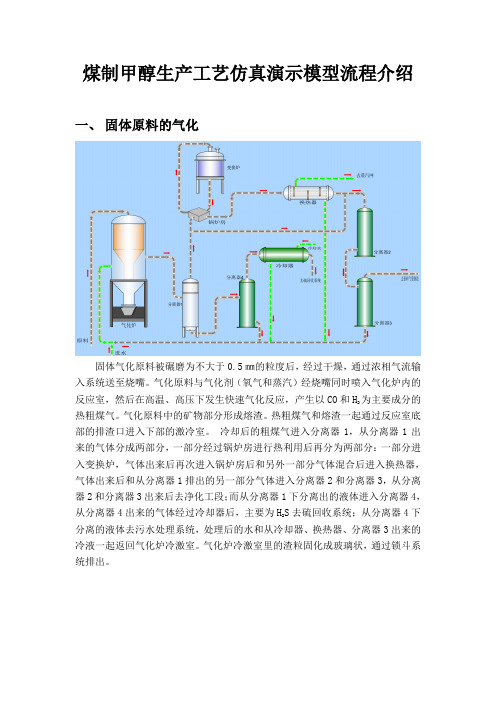 煤制甲醇生产工艺仿真演示模型流程说明