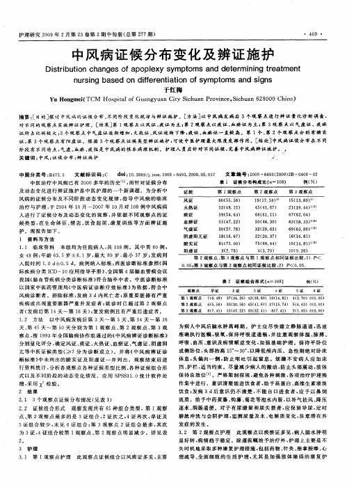 中风病证候分布变化及辨证施护