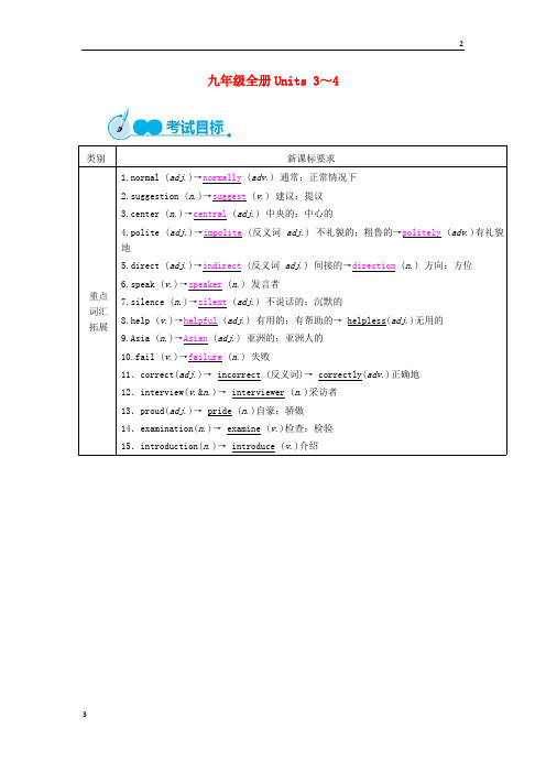 2020届中考英语教材一本通 九全 Unit 3-4