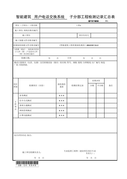 6.5.46智能建筑用户电话交换系统子分部工程检测记录汇总表