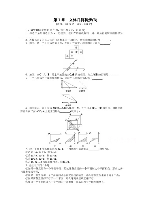 高中数学(苏教版,必修二) 第一章立体几何初步 第1章 章末检测(B) 课时作业(含答案)