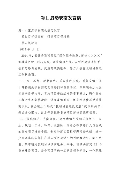 项目启动表态发言稿