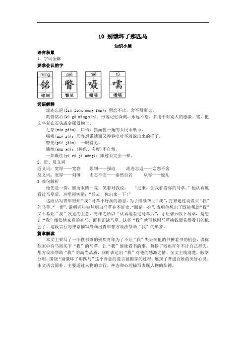 六年级语文上册-第十一册要点难点 别饿坏了那匹马