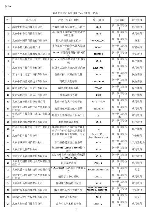 第四批北京市新技术新产品(服务)名单