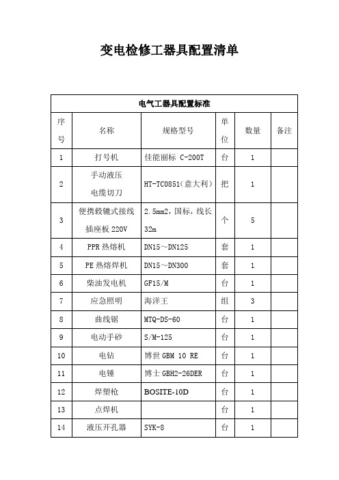 变电检修工器具配置清单