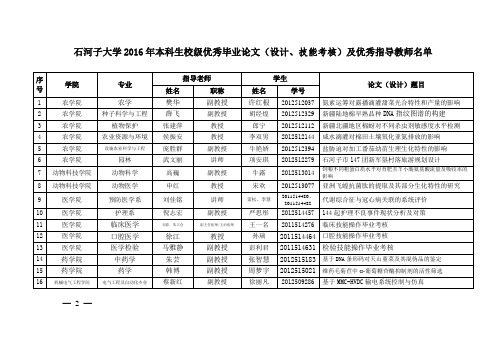 2016年本科生校级优秀毕业论文-石河子大学教务处