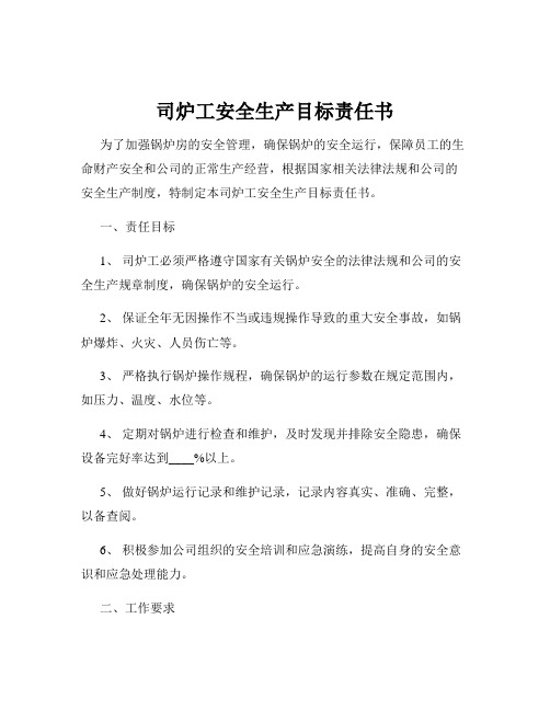 司炉工安全生产目标责任书