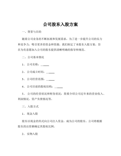 公司股东入股方案