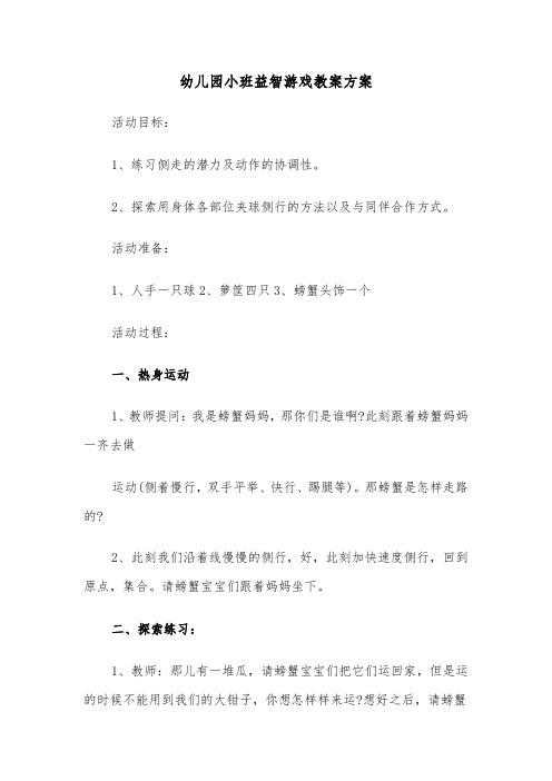 幼儿园小班益智游戏教案方案(3篇)
