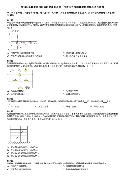 2024年新疆维吾尔自治区普通高考第一次适应性检测理综物理核心考点试题