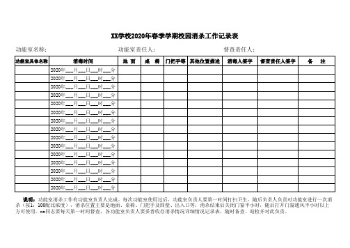 2020年春开学返校校园功能室消杀(消毒)工作记录表