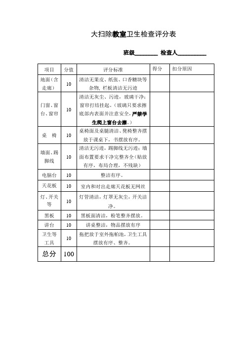 大扫除教室卫生检查评分表