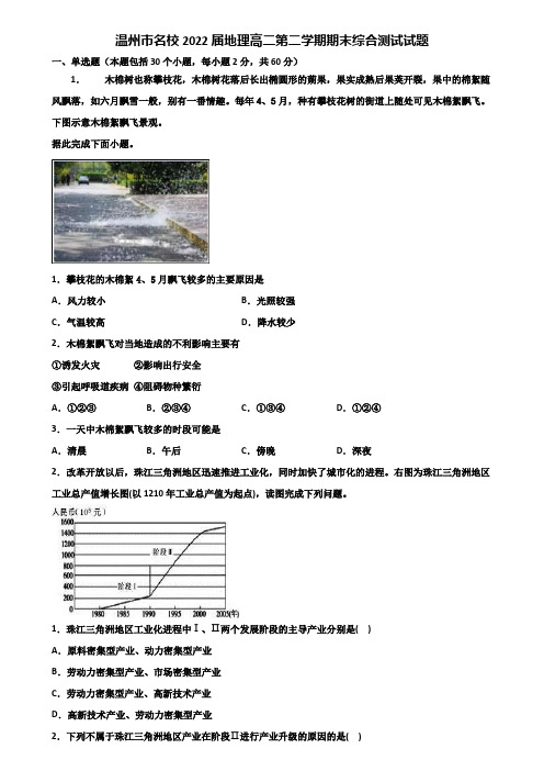 温州市名校2022届地理高二第二学期期末综合测试试题含解析