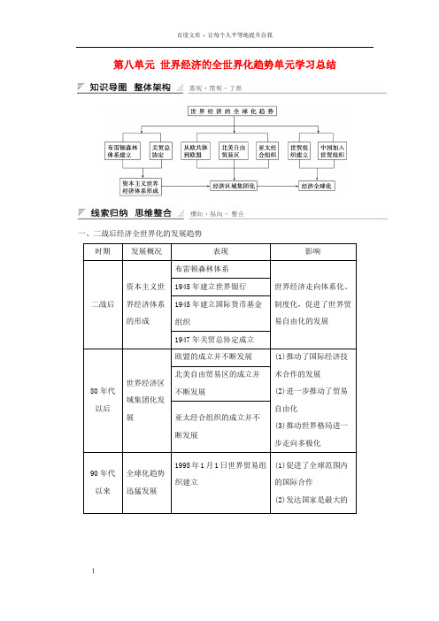 高中历史第八单元世界经济的全世界化趋势单元学习总结新人教版必修2