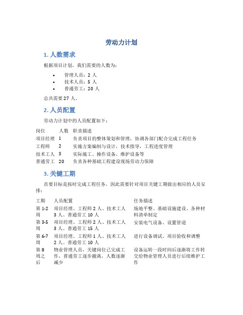 劳动力计划、主要设备与进场计划