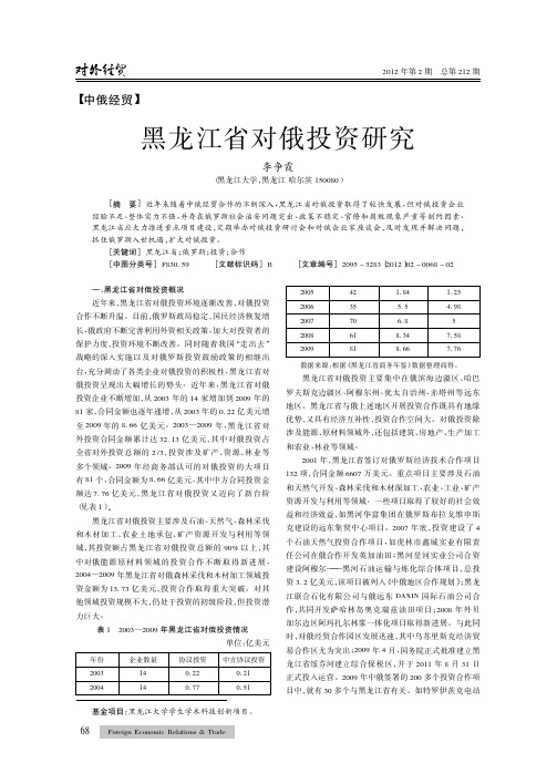 黑龙江省对俄投资