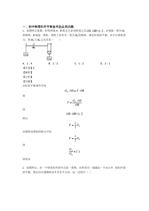 中考物理易错题专题复习-杠杆平衡条件的应用问题练习题及答案