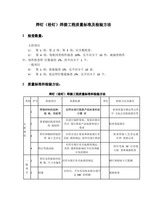 焊钉(栓钉)焊接工程质量标准及检验方法