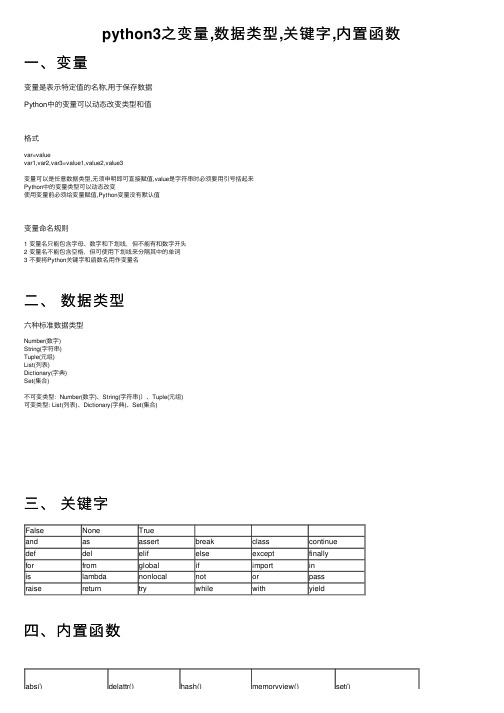 python3之变量,数据类型,关键字,内置函数