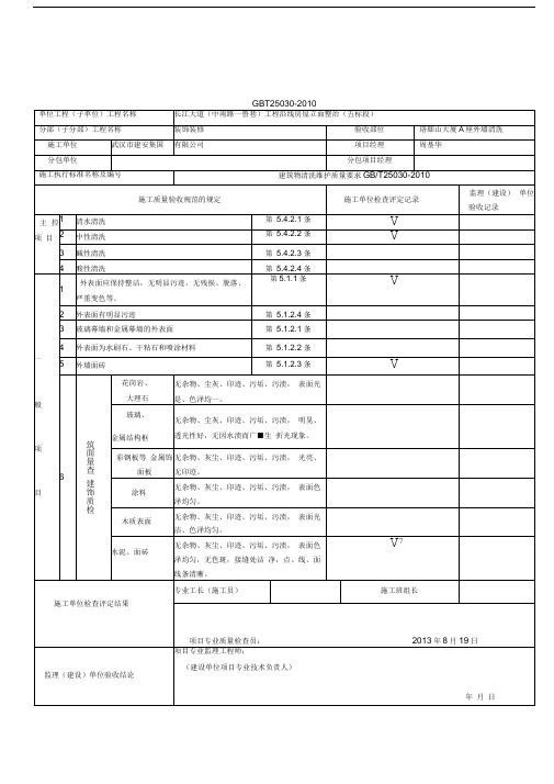 外墙清洗维护工程检验批质量验收记录样表