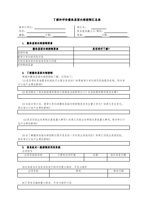 长春平安纸业公司2-5-1在被审计单位整体层面了解内部控制