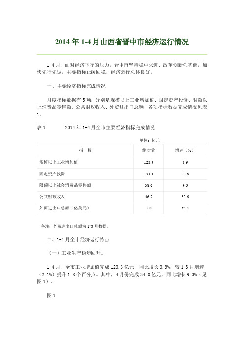 2014年1-4月山西省晋中市经济运行情况