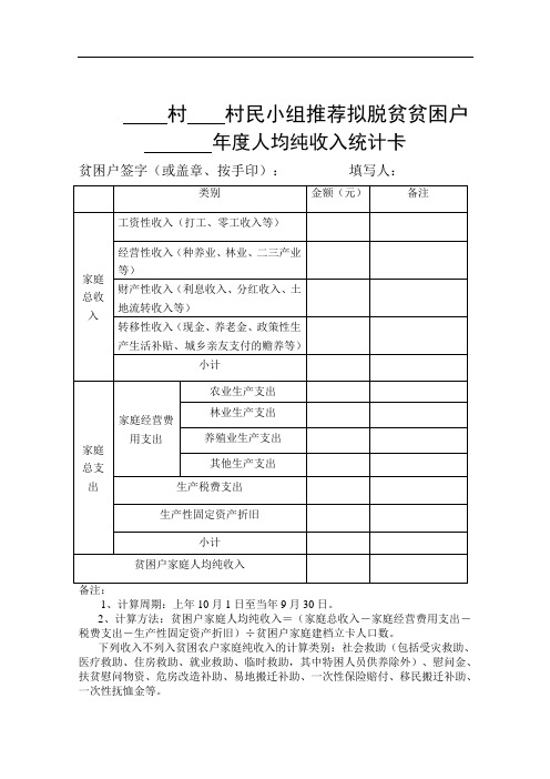 贫困户收入统计表格