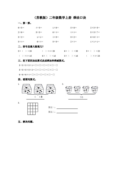 苏教版二年级上册数学第2单元《乘法口诀》专项练习试卷多套