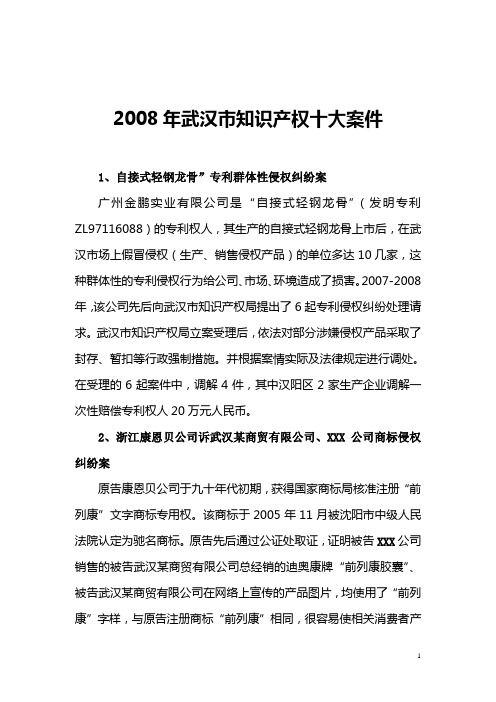 2008年武汉市知识产权十大案件