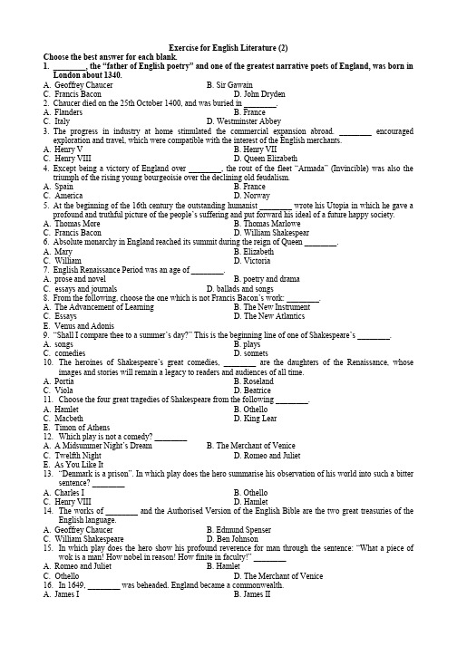 (完整word版)英国文学选读练习题 含答案(word文档良心出品)