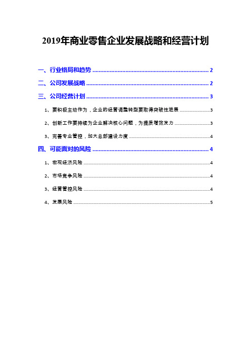 2019年商业零售企业发展战略和经营计划