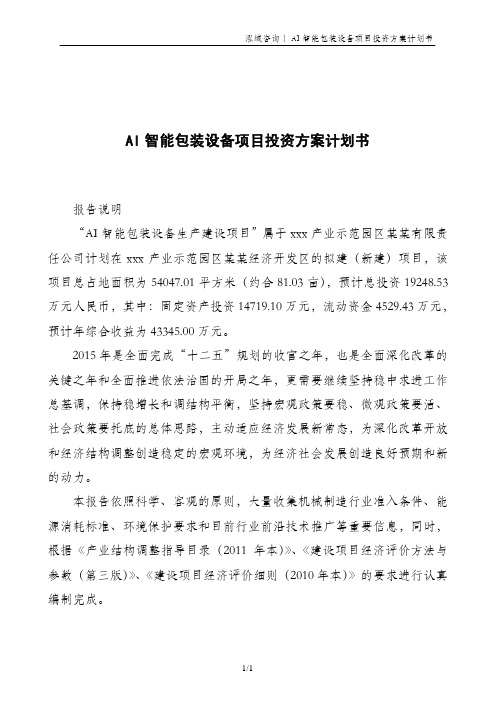 AI智能包装设备项目投资方案计划书