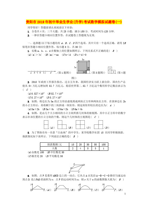 (贵阳专版)2019届中考数学总复习毕业生学业(升学)考试模拟试题卷 试题  打包5套