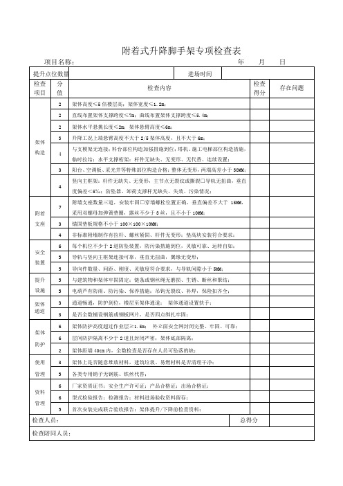 《附着式升降脚手架专项检查表》