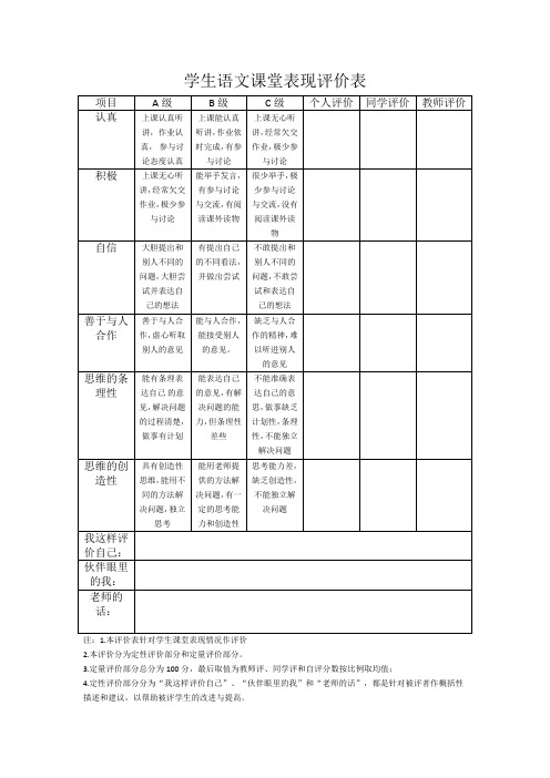 语文课堂评价表