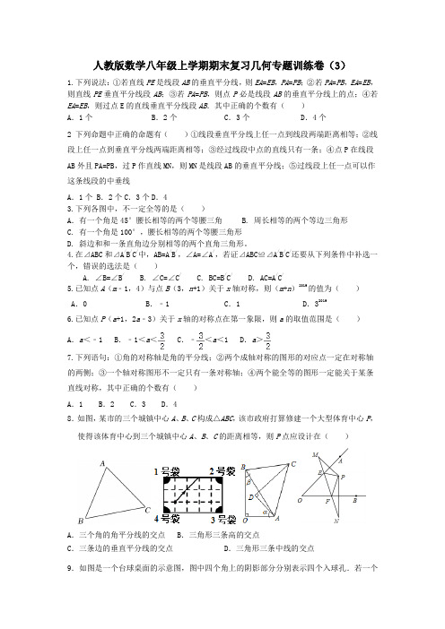 人教版数学八年级上学期期末复习几何专题训练卷(3)