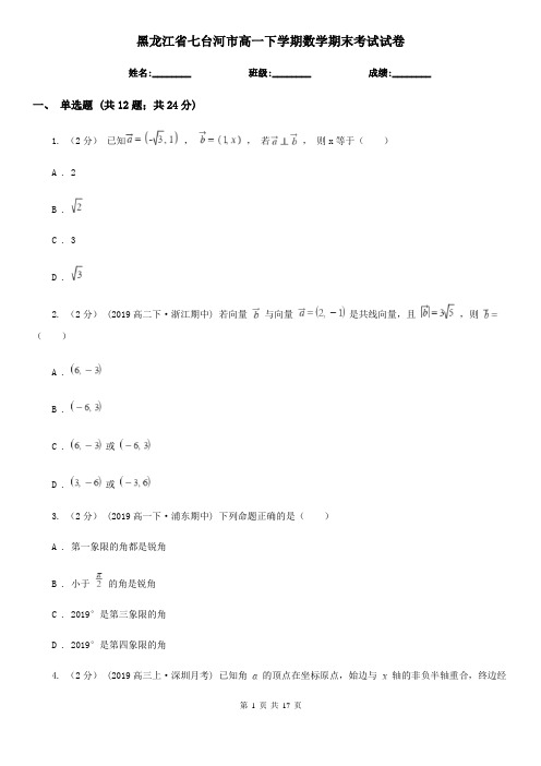 黑龙江省七台河市高一下学期数学期末考试试卷