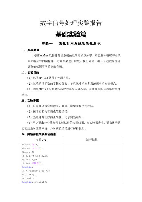 Matlab数字信号处理实验报告