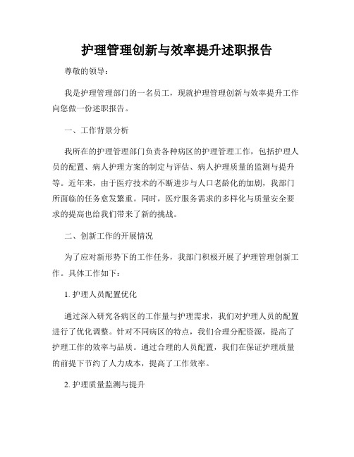 护理管理创新与效率提升述职报告