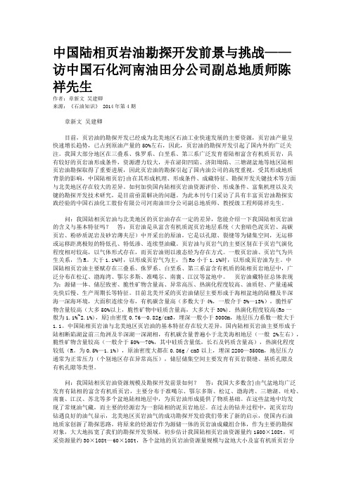 中国陆相页岩油勘探开发前景与挑战——访中国石化河南油田分公司副总地质师陈祥先生